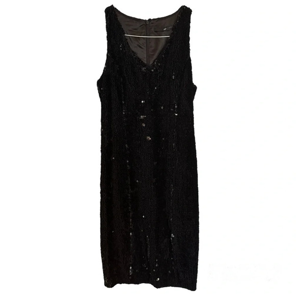 Jay Godfrey Black Full Sequin Slit Knee Length Sheath Dress Formal Prom EUC Sz 8 - Picture 2 of 15